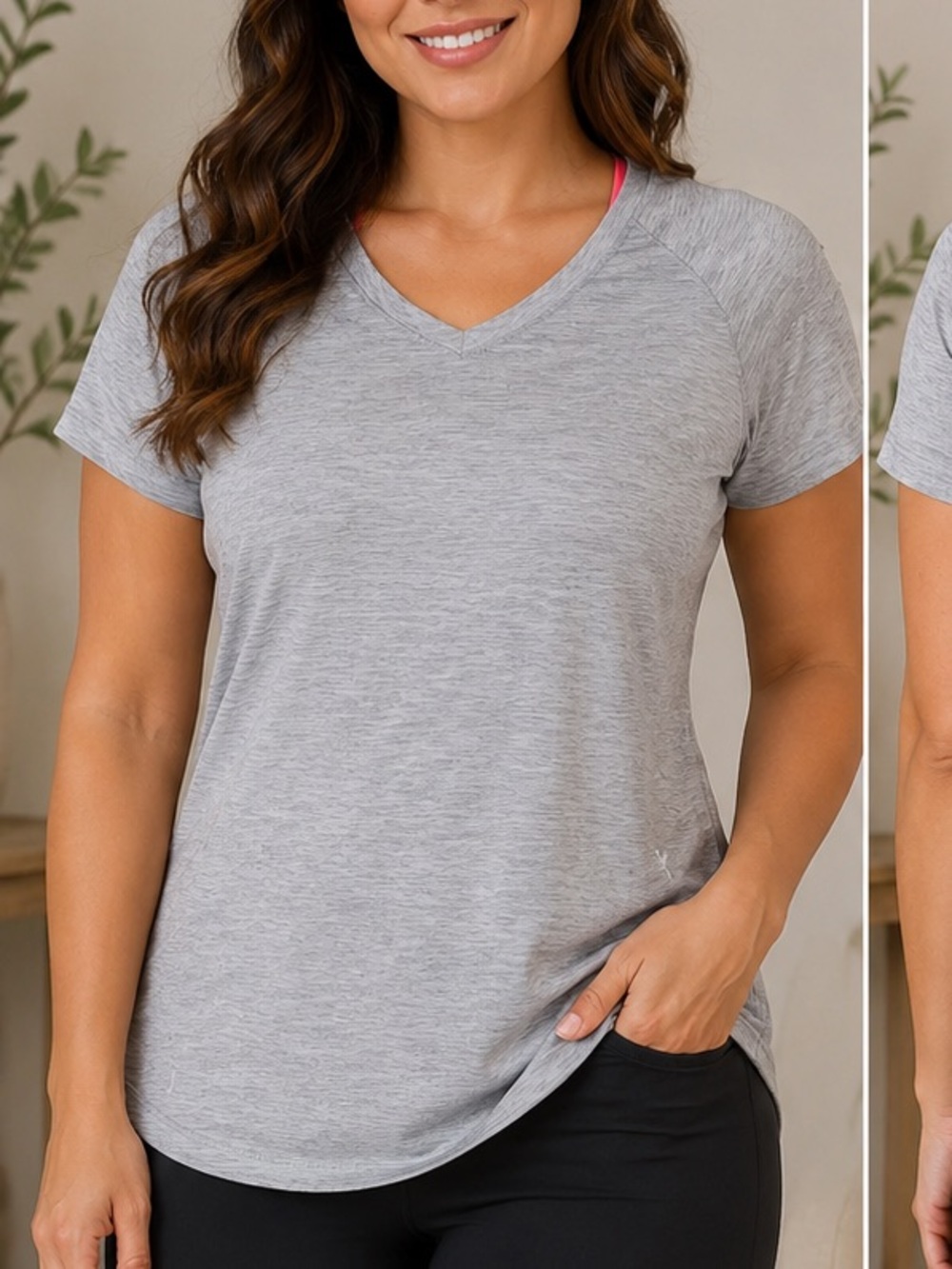 Danskin Now Light Gray V-Neck Short Sleeve Tee XL